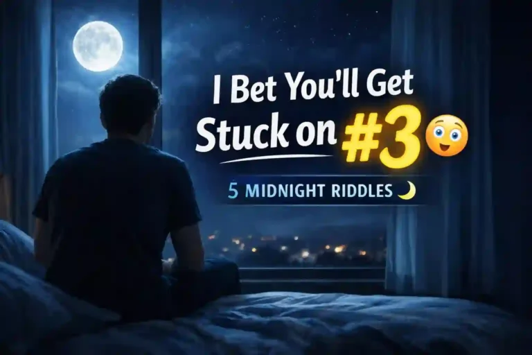 Man sitting in dark room at night looking thoughtful, representing midnight riddles and deep thinking.