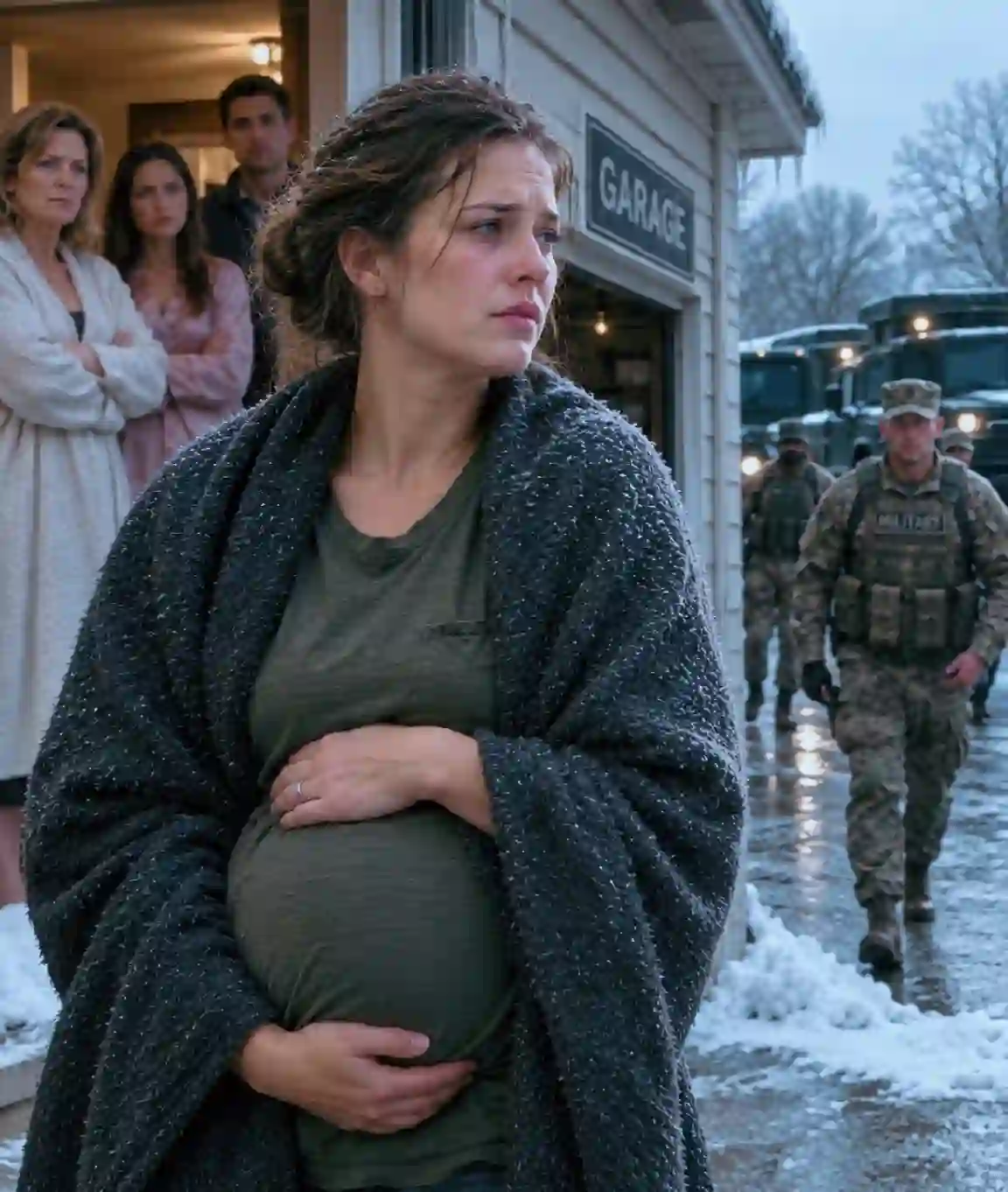 My Family Sent a Pregnant Widow to Sleep in a Freezing Garage then Military Vehicles Stopped at My Door
