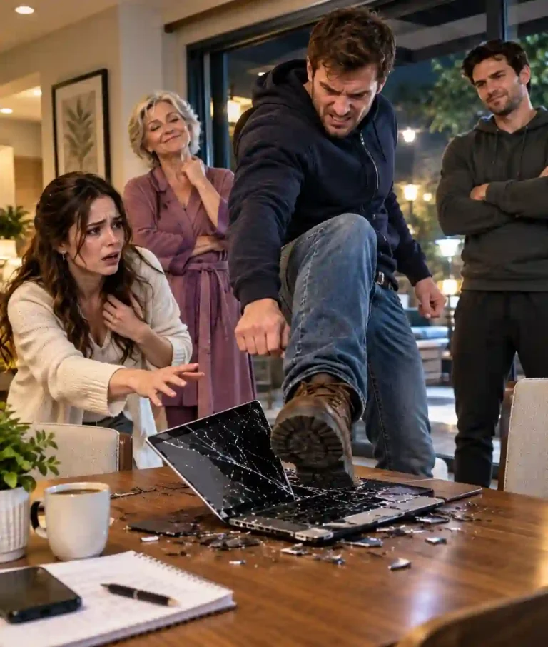 My Husband’s Family Destroyed My Work Laptop at Midnight Because I Refused to Clean Their Dog’s Mess, A Month Later, They Called Me in Panic